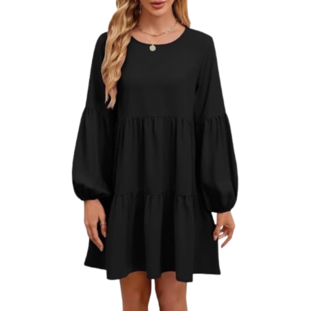 Women’s Black Long Sleeve Mini Babydoll Dress Size Large